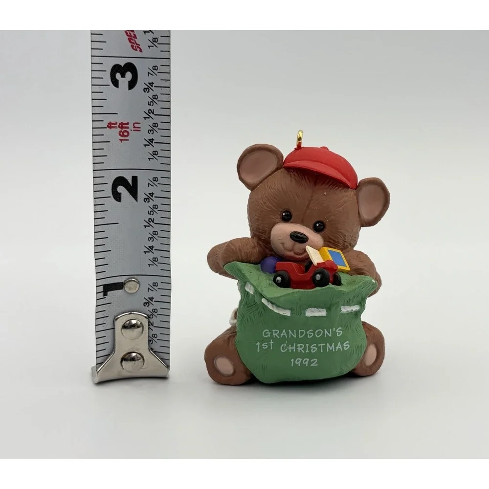Hallmark Keepsake Ornament Grandson's First Christmas 1992 Bear Toy Bag Vintage